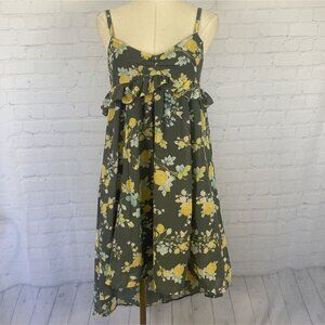 Frenchi Small Grey Yellow Floral Ruffle Babydoll Mini Dress